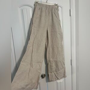 100% Linen Elastic Waist Wide Leg Pants